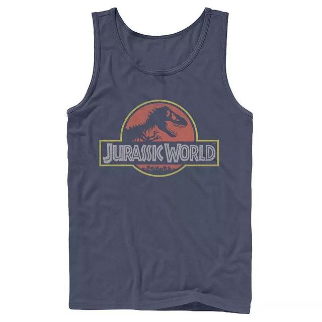 Mens Jurassic World Classic Retro T-Rex Logo Tank Top Blue Product Image