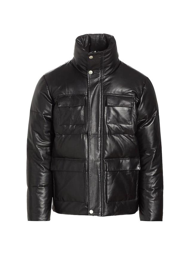 Mens Quilted Leather Funnel Neck Jacket Product Image