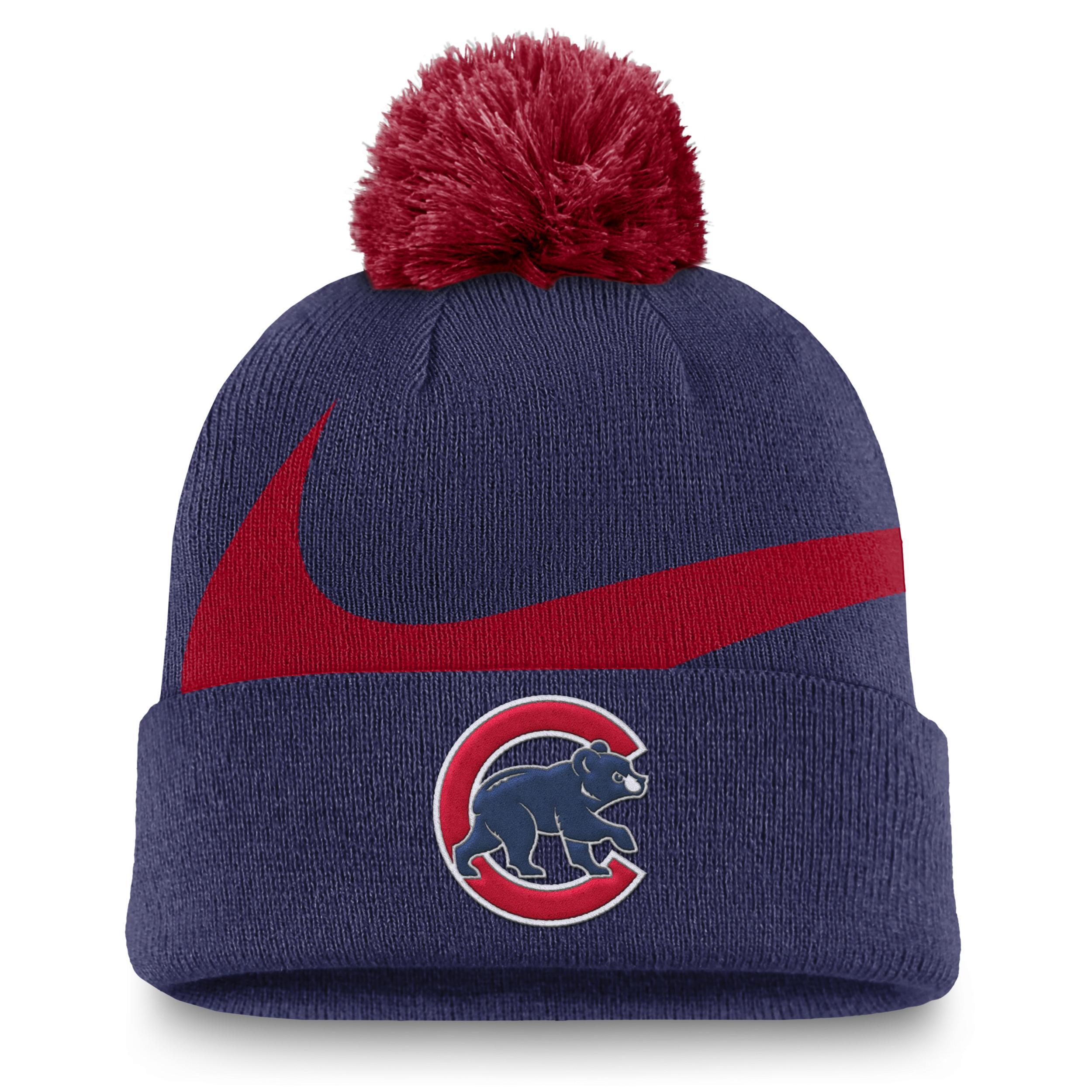 Mens Nike Royal Chicago Cubs Swoosh Peak Cuffed Knit Hat with Pom Product Image