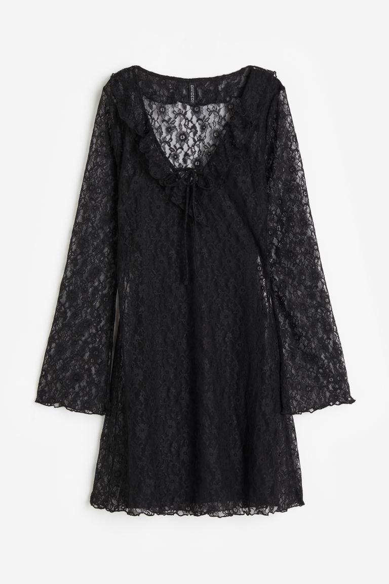 Flounce-trimmed Lace Dress Product Image