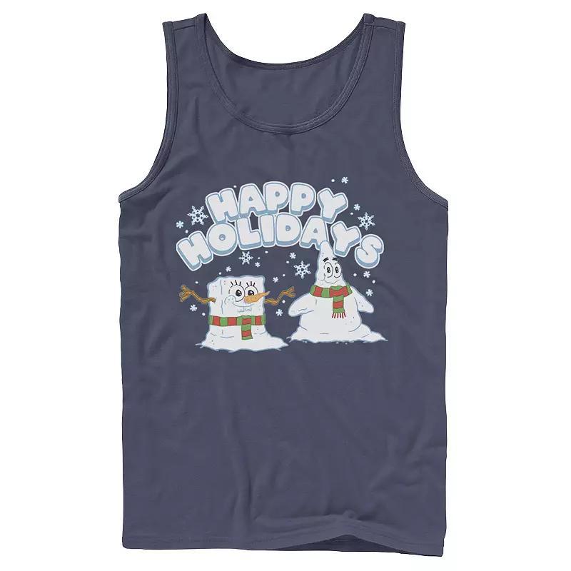 Mens Nickelodeon SpongeBob SquarePants Snowmen Happy Holidays Tank Top Blue Product Image