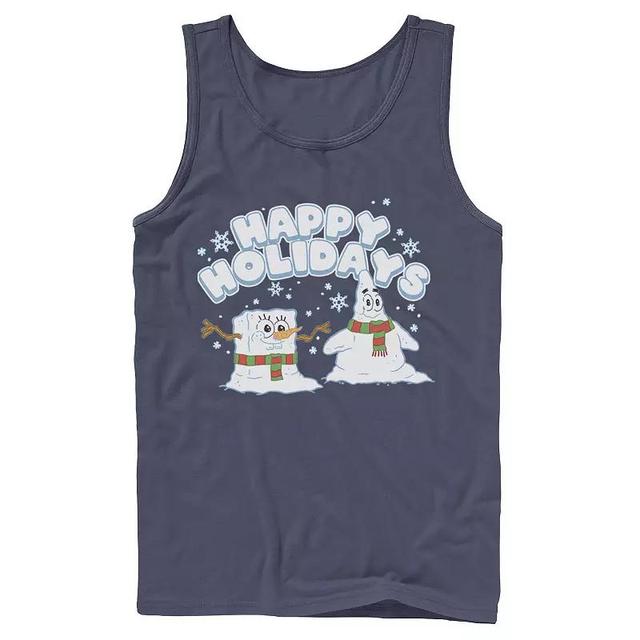 Mens Nickelodeon SpongeBob SquarePants Snowmen Happy Holidays Tank Top Blue Product Image