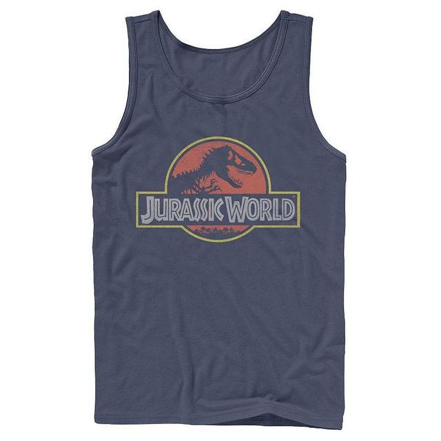 Mens Jurassic World Classic Retro T-Rex Logo Tank Top Blue Product Image