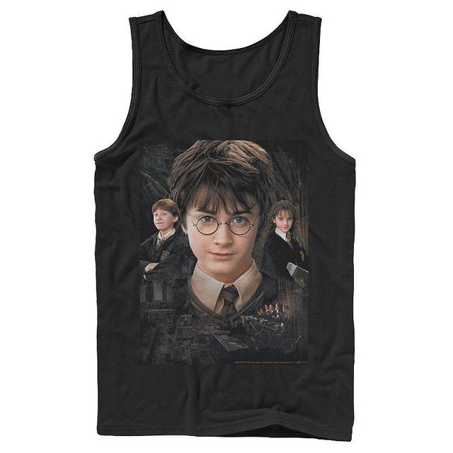 Mens Harry Potter Chamber Of Secrets Harry Ron Hermione Poster Graphic Tank Top Grey Product Image