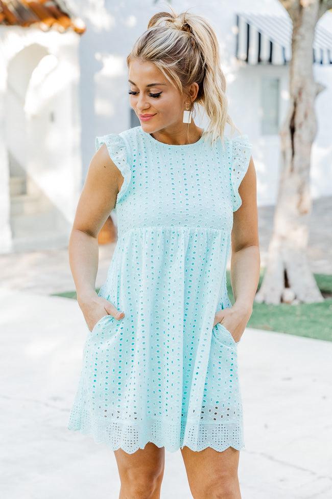 You Found My Heart Light Blue Round Neck Lace Romper Dress FINAL SALE Product Image