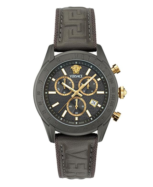 Versace Mens Swiss Chronograph Gray Leather Strap Watch 44mm Product Image