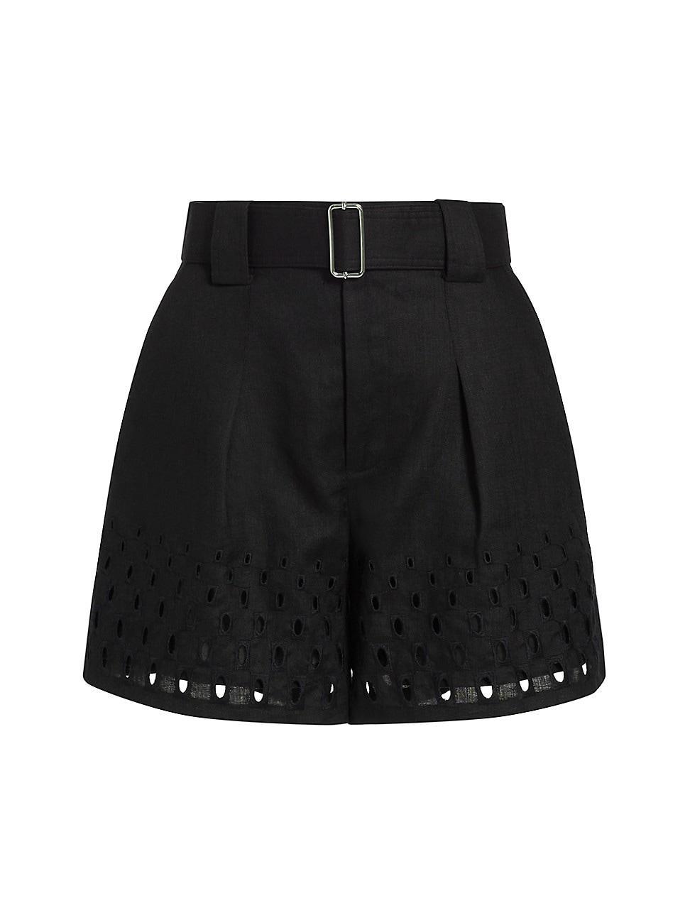 Womens Kali Eyelet Linen Belted Shorts Product Image