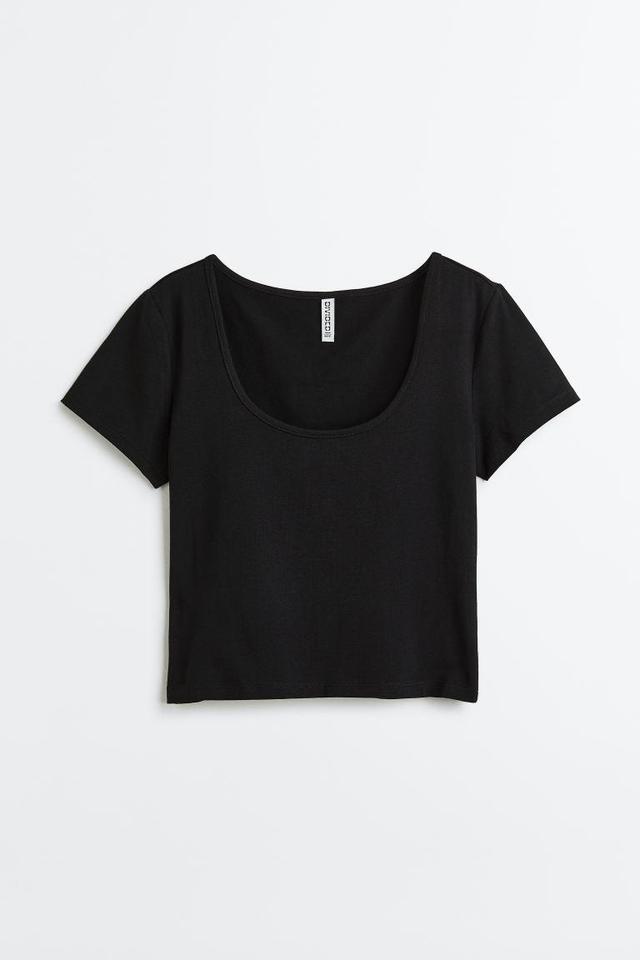 H & M - Cotton Jersey Top - Black Product Image