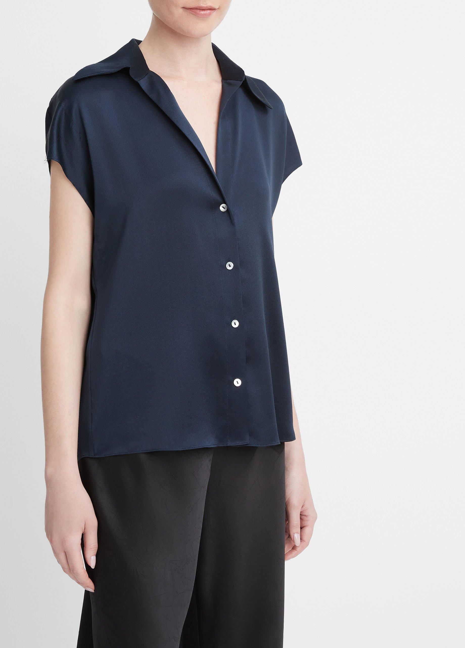 Silk Cap-Sleeve Ruched-Back Blouse Product Image