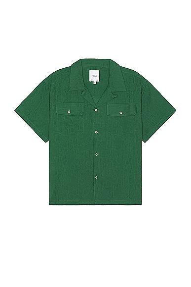 Found Textured Linen Short Sleeve Camp Shirt in Green Product Image