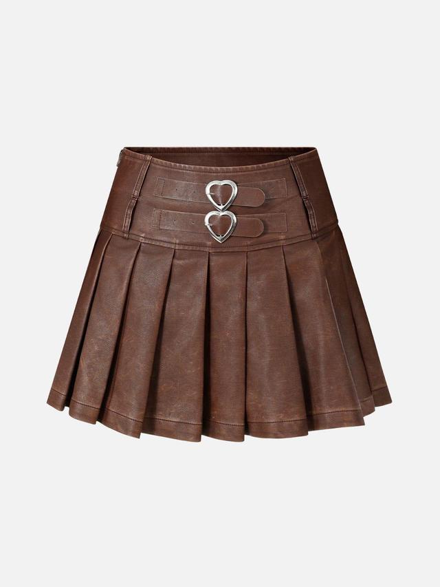 Aelfric Eden Heart Belt Faux Leather Pleated Skirt Female Product Image