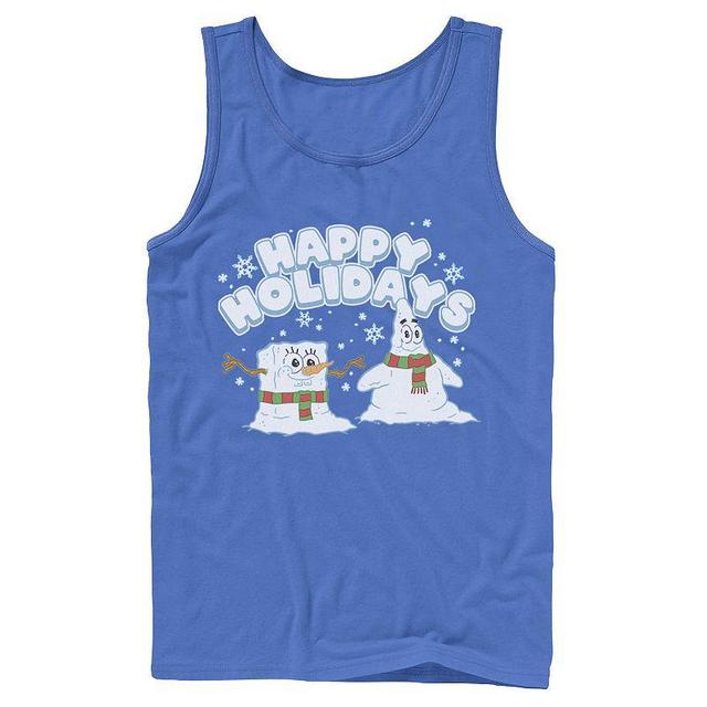 Mens Nickelodeon SpongeBob SquarePants Snowmen Happy Holidays Tank Top Blue Product Image