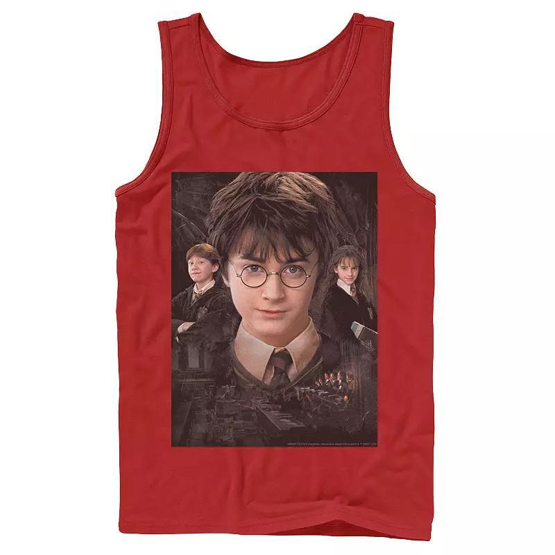 Mens Harry Potter Chamber Of Secrets Harry Ron Hermione Poster Graphic Tank Top Grey Product Image