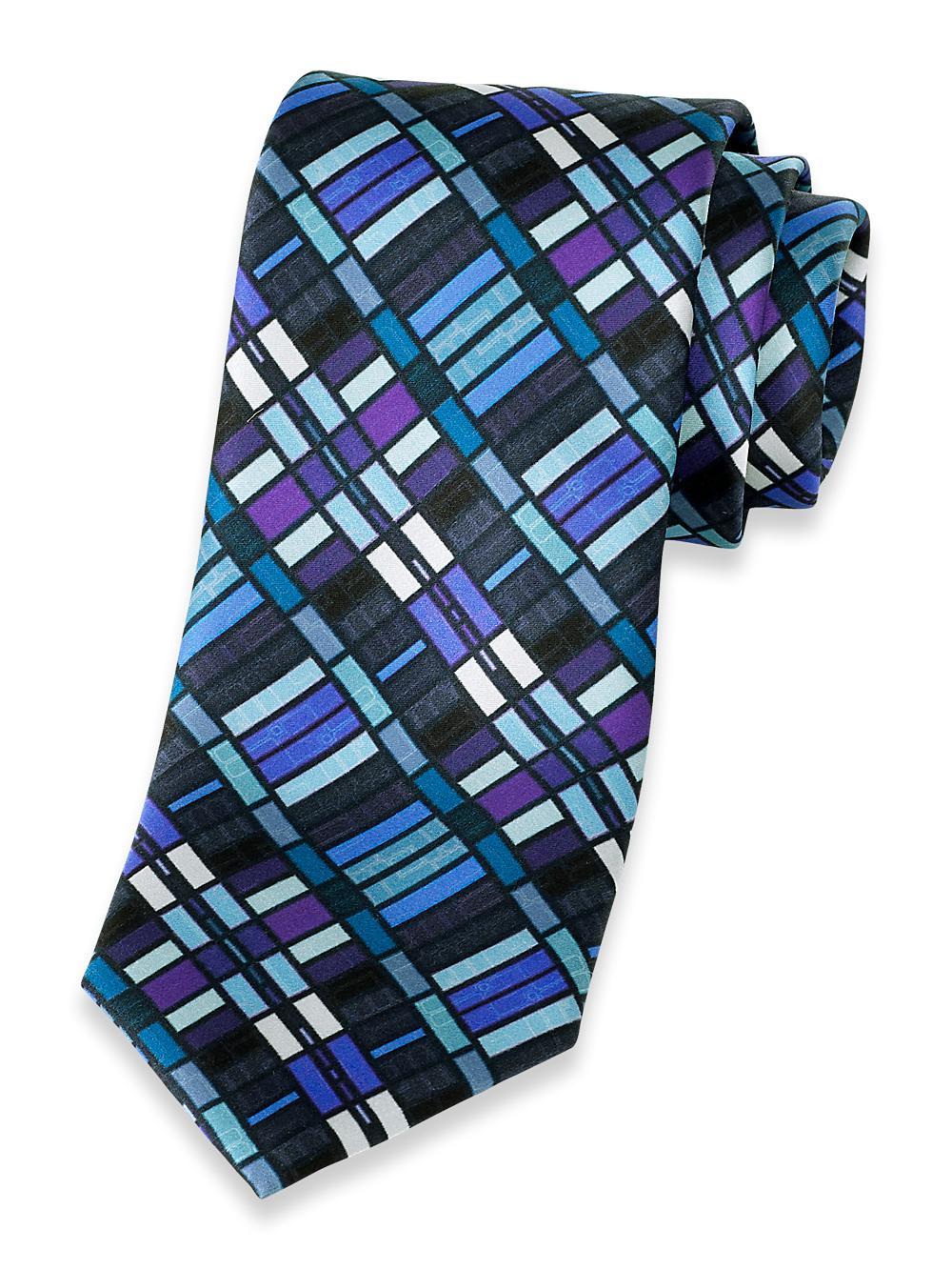 Geometric Printed Italian Silk Tie - Blue Multi Product Image