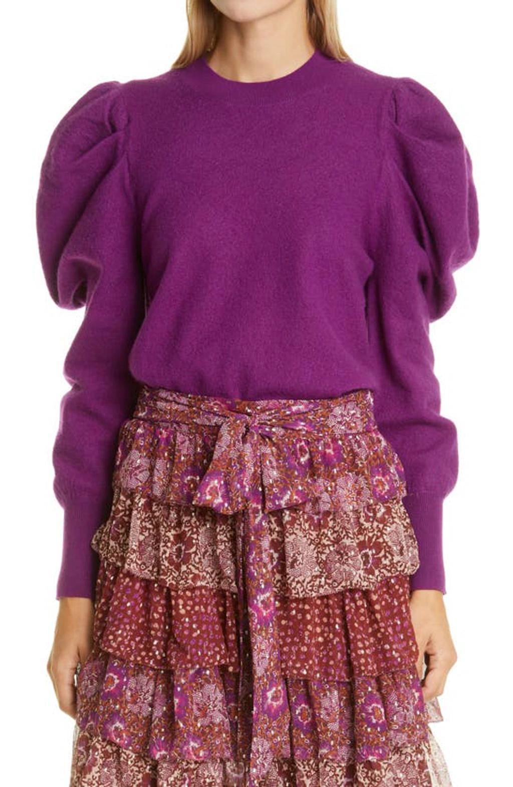 Marin Leg Of Mutton Sleeve Merino Wool Sweater In Violet Product Image