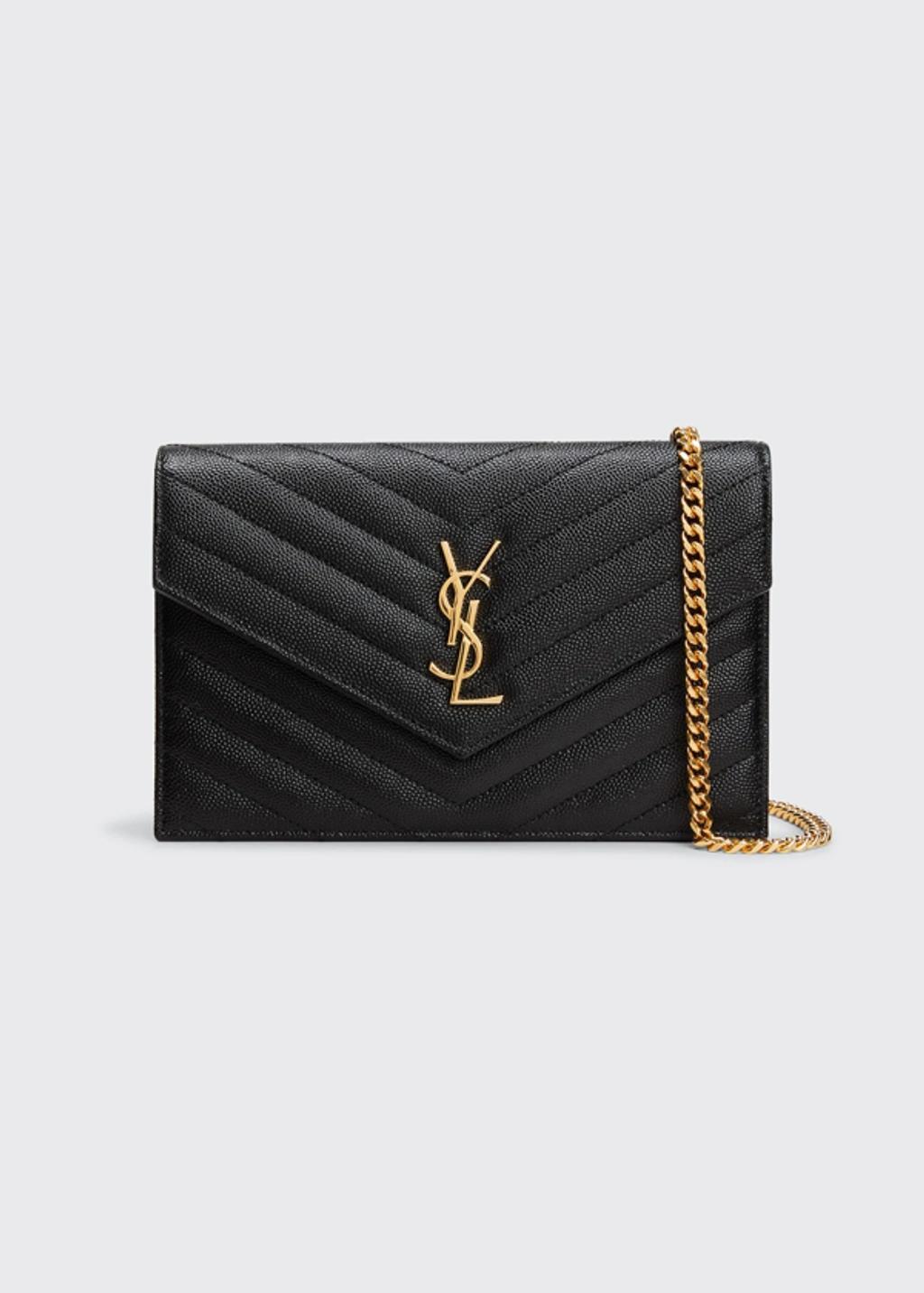 SAINT LAURENT Small Ysl Envelope Flap Wallet On Chain In Black Product Image