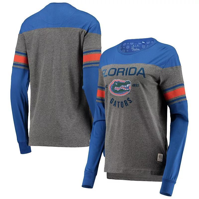 Womens Pressbox Royal/Heathered Gray Florida Gators Lizzy Flocking Striped Long Sleeve T-Shirt Product Image