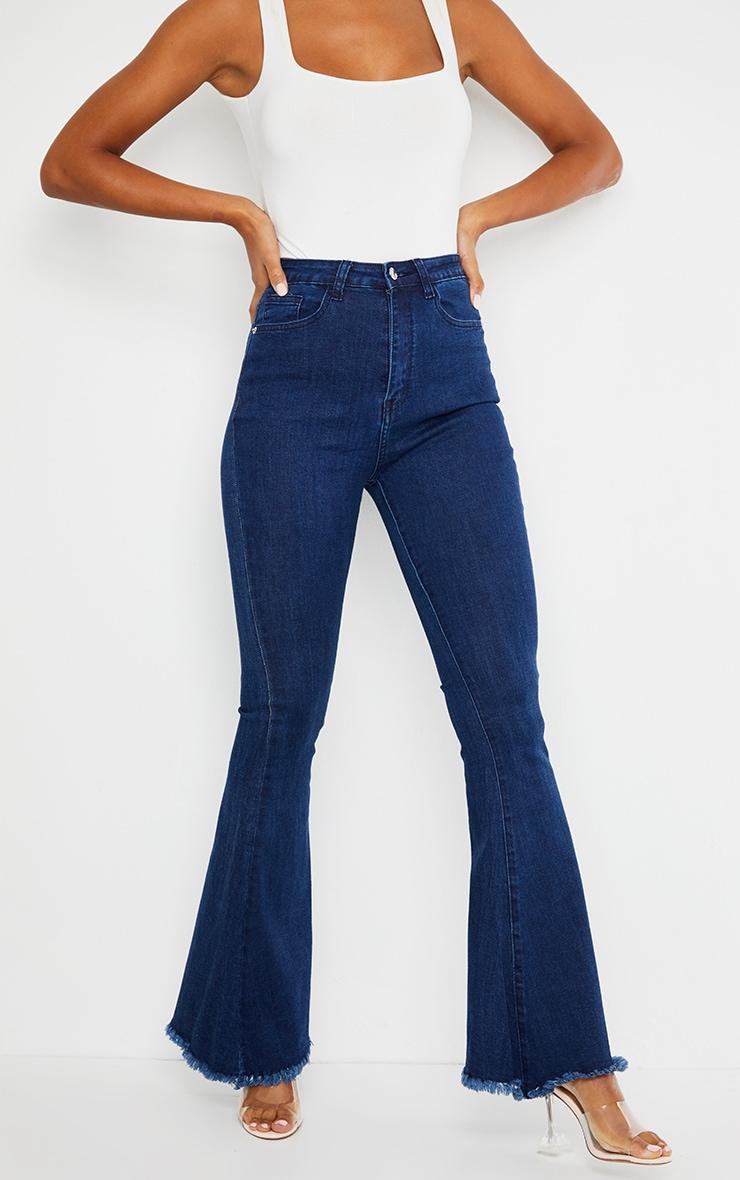 Indigo Raw Hem Extreme Bell Flare Jeans Product Image