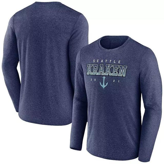 Mens Fanatics Branded Heather Deep Sea Blue Seattle Kraken Long Sleeve T-Shirt Krk Blue Product Image