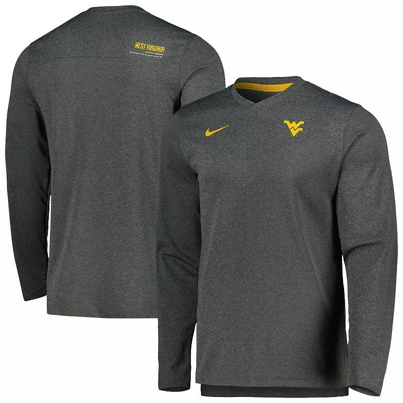 NIKE Men's  Heather Charcoal West Virginia Mountaineers 2022 Coach Performance Long Sleeve V-neck T-s Product Image