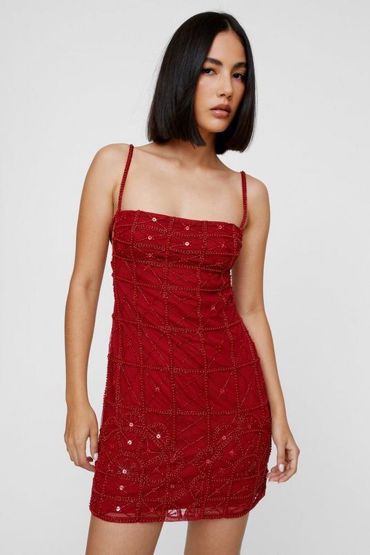 Placement Beaded Strappy Slip Mini Dress Product Image