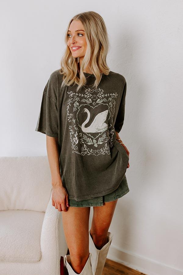 Ornate Swan Vintage Wash Oversized Graphic Tee Product Image