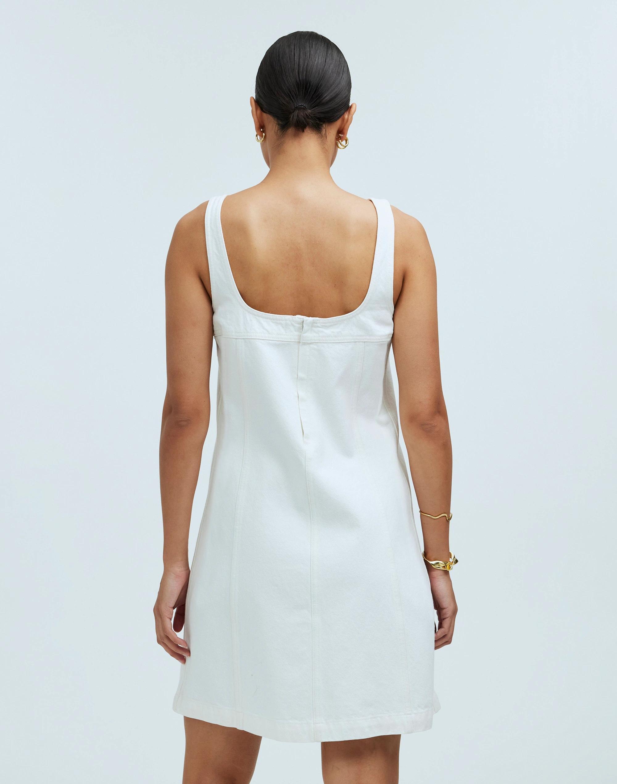 Denim A-Line Sleeveless Mini Dress in Tile White product image