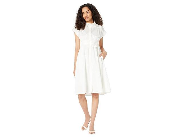 Maggy London Fit-and-Flare Belted Midi Dress with Collar Placket (Ivory) Women's Dress Product Image