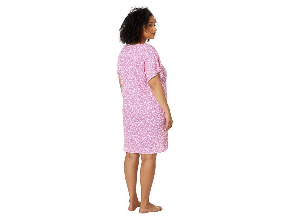 Karen Neuburger Plus Short Sleeve Nightshirt with Lace Detail (Leafy Toss) Women's Pajama Product Image