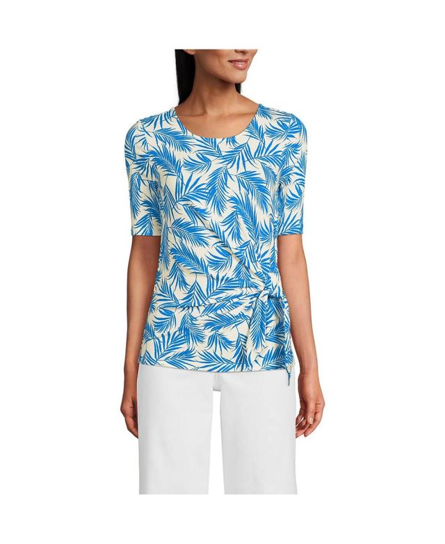 Petite Lands End Elbow Sleeve Tie Front Top, Womens Product Image