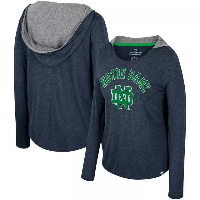 Womens Colosseum Notre Dame Fighting Irish Distressed Heather Long Sleeve Hoodie T-Shirt Blue Product Image