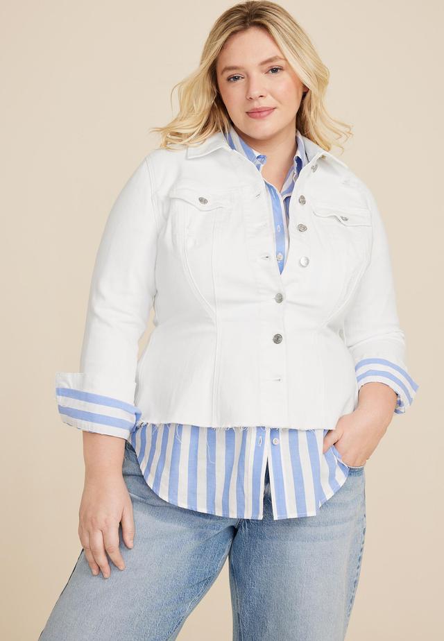 Plus Size White Cinched Denim Jacket Product Image