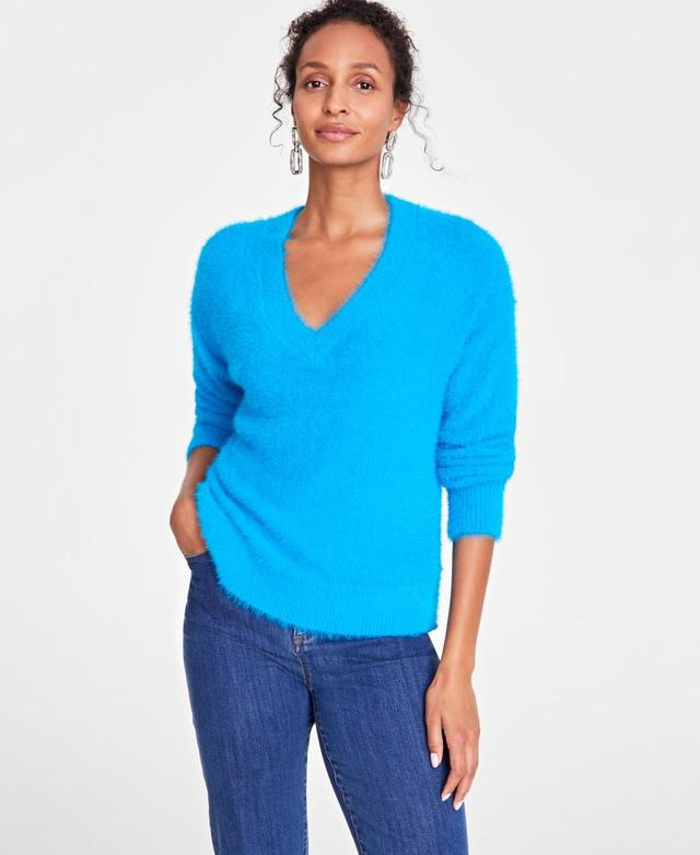 I.n.c. International Concepts Womens Eyelash V-Neck Sweater, Created for Macys Product Image