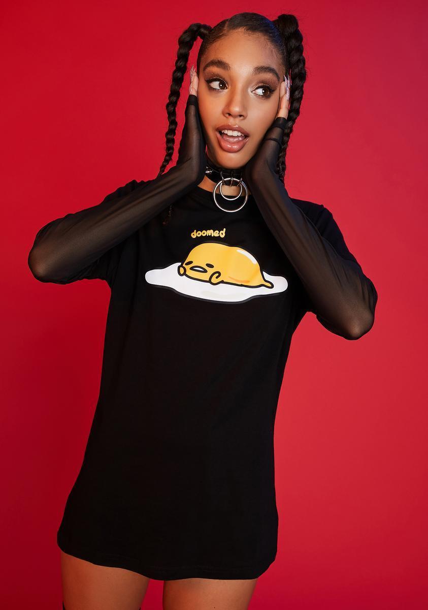 Dolls Kill Hello Kitty Gudetama Graphic Tee With Mesh Long Sleeves - Black Product Image