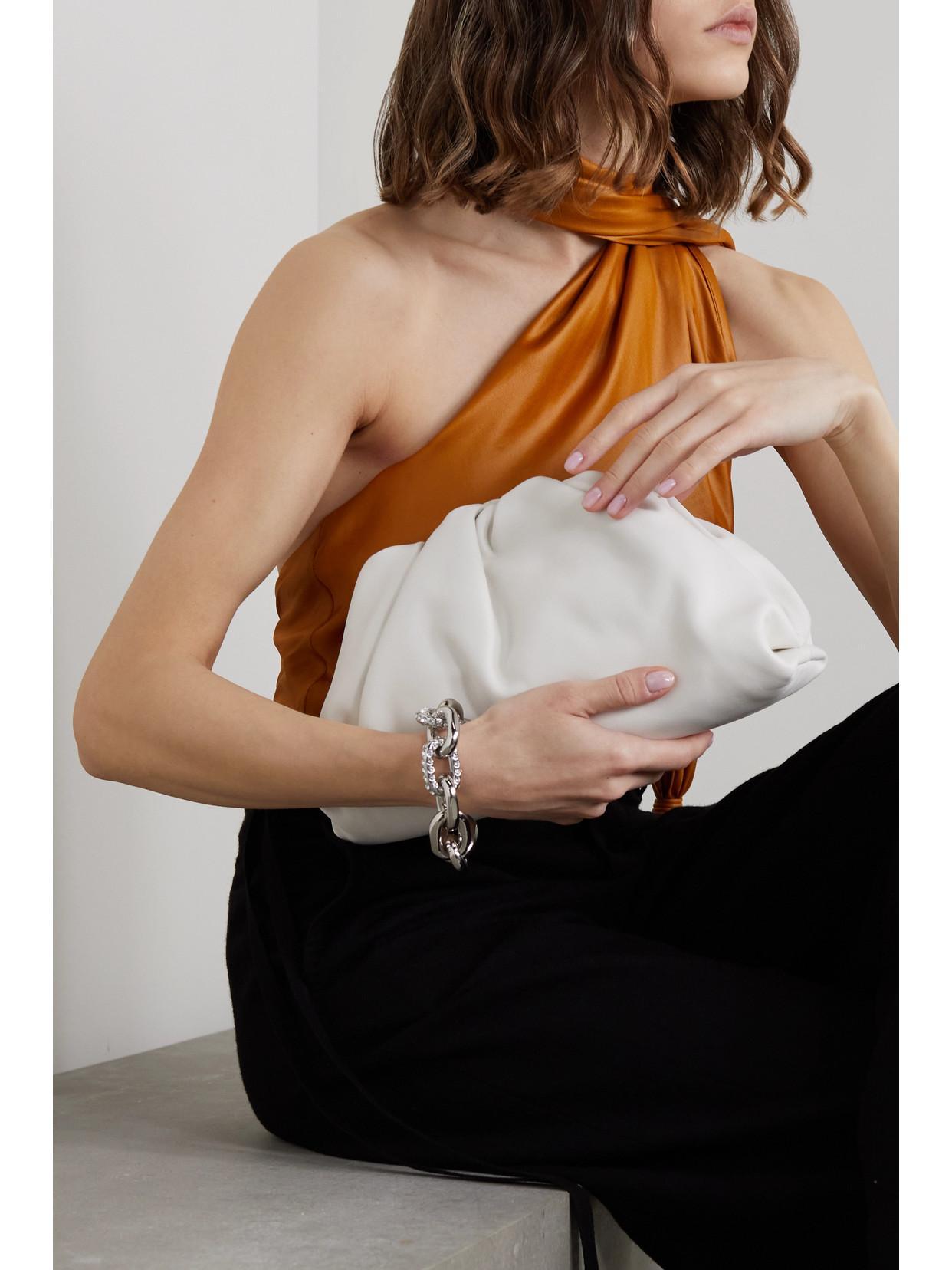 The Pouch Large Gathered Leather Clutch In White Product Image