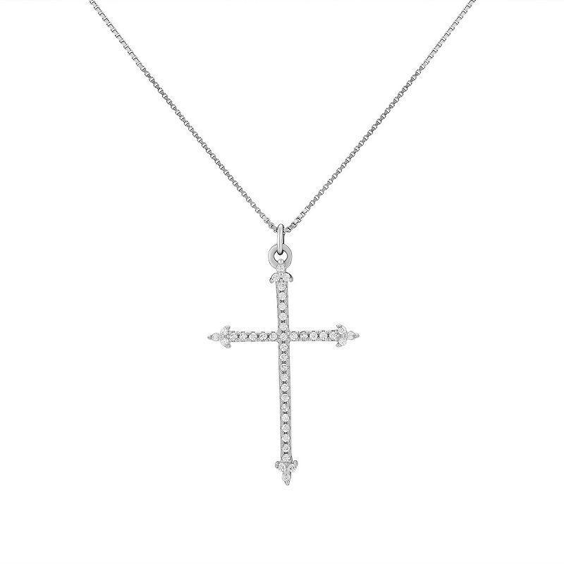 PRIMROSE Sterling Silver Pave Cubic Zirconia Cross Pendant Necklace, Womens Sterling Clear Product Image