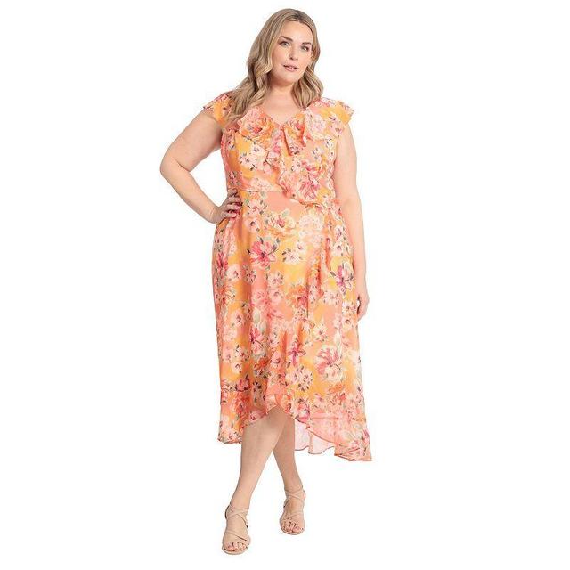 Plus Size London Times Faux Wrap Maxi Dress, Womens Orange Product Image