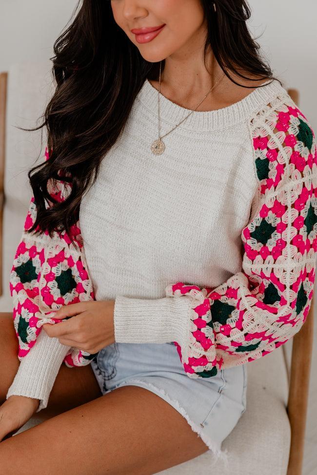 A Day To Remember Cream Multi Chenille Crochet Sleeve Sweater FINAL SALE Product Image