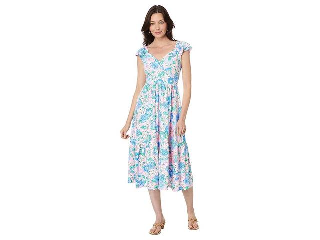 Lilly Pulitzer Bayleigh Flutter Sleeve Midi (Conch Shell Pink Rumor Has It) Women's Dress Product Image