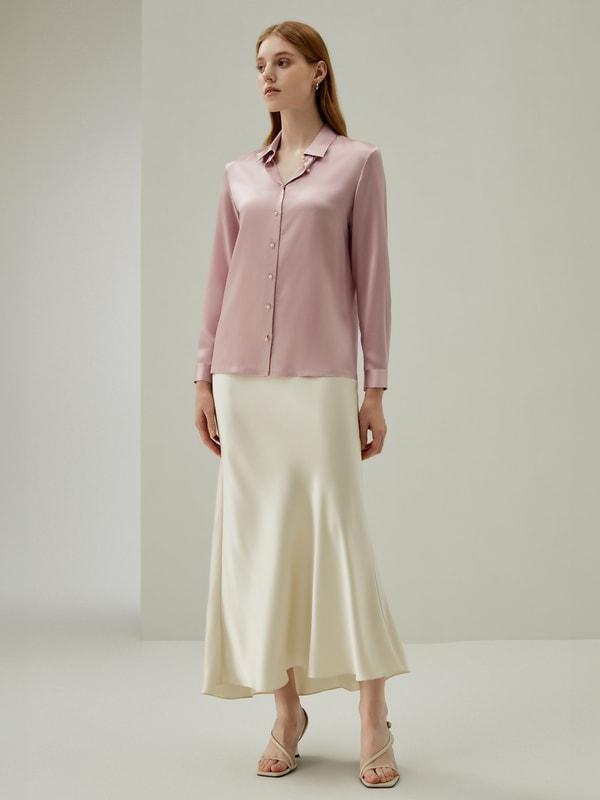 Classic Pearl Button Silk Shirt Product Image