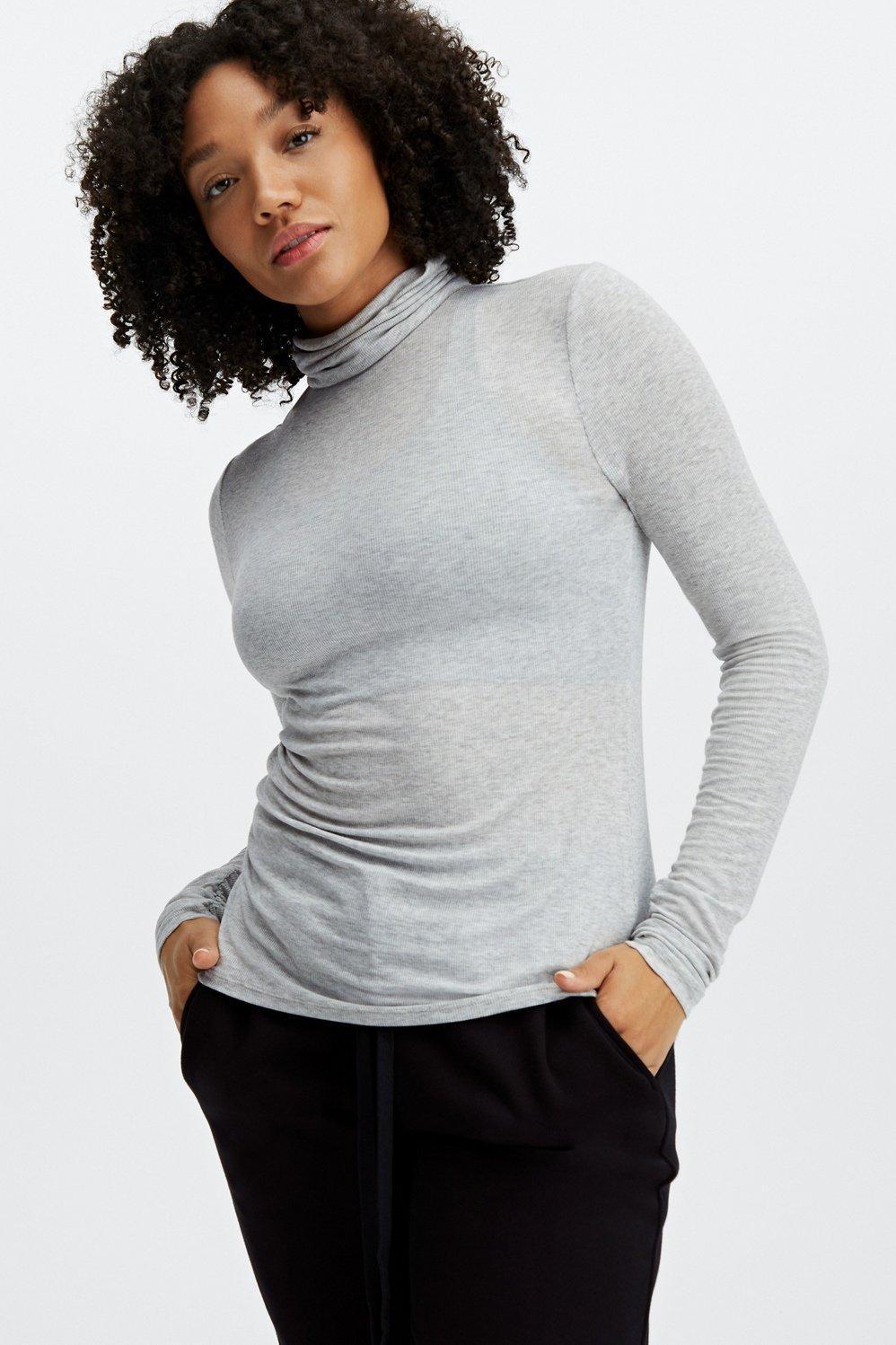 Fabletics Jess Long-Sleeve Turtleneck Top Womens Light Grey Heather Size XXS product image