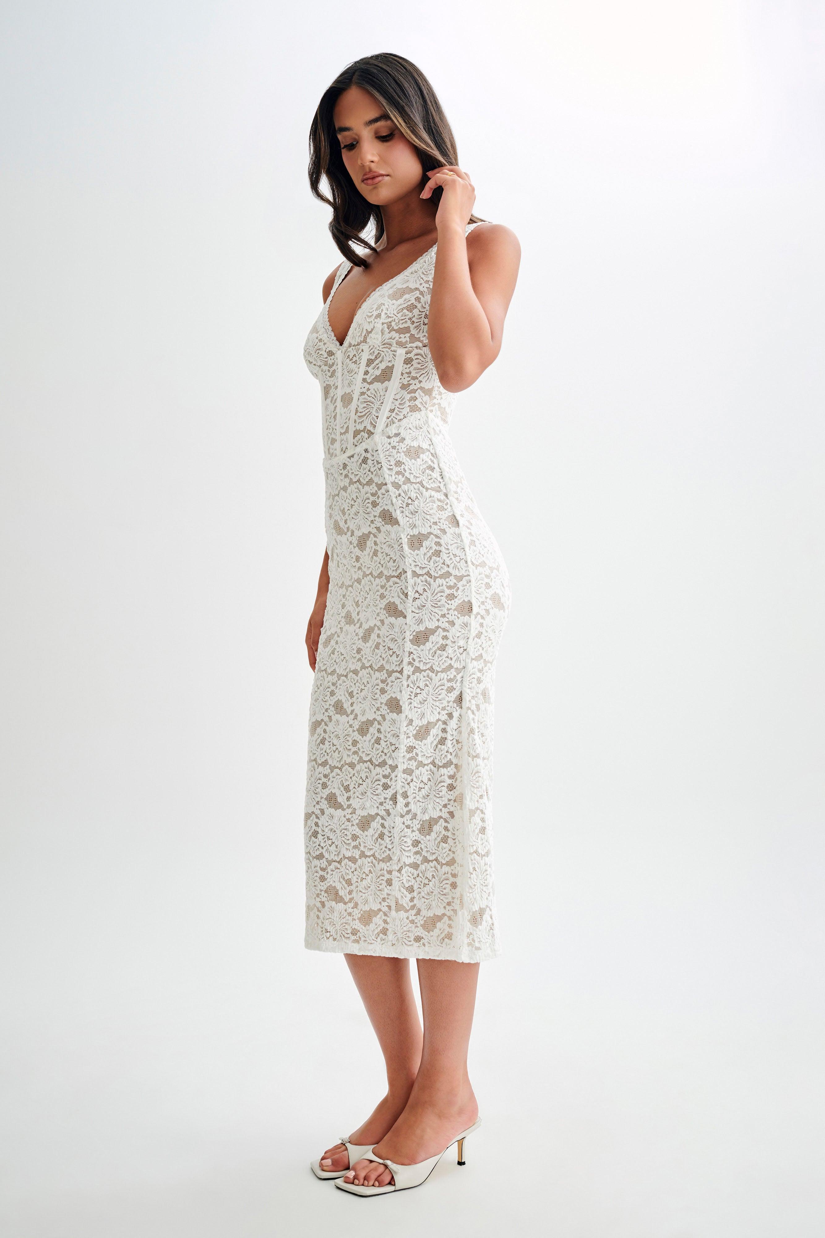 Doria Lace Plisse Midi Dress - Ivory Product Image