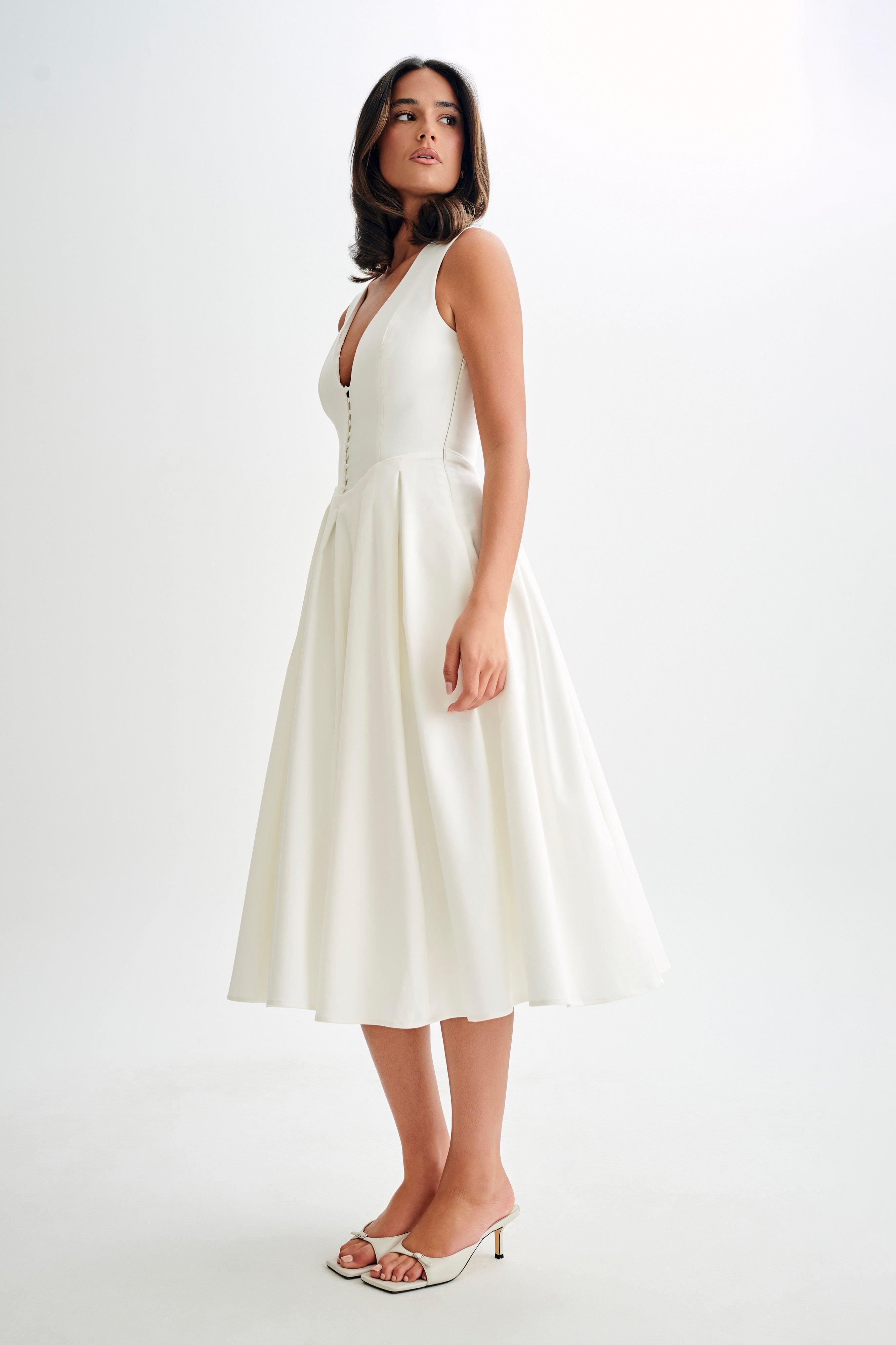 Keely Cotton Sleeveless Midi Dress - White Product Image