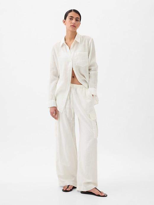 Mid Rise Linen-Cotton Pull-On Cargo Pants Product Image