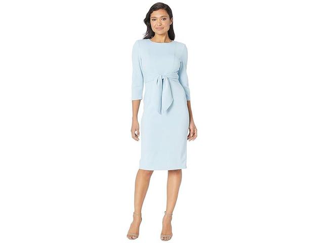 Adrianna Papell Stretch Crepe Crew Neck Tie Waist 34 Sleeve Midi Sheath Dress Product Image