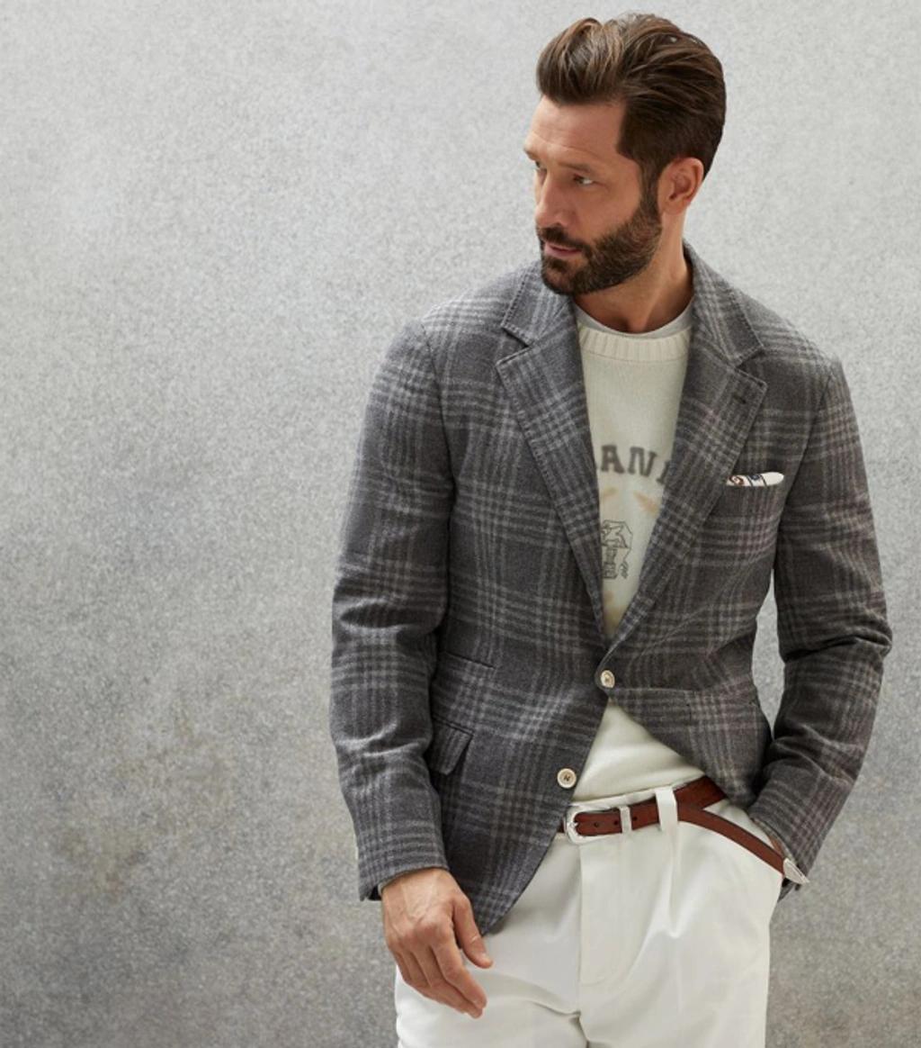 Wool-blend Tartan Blazer In Grey Product Image