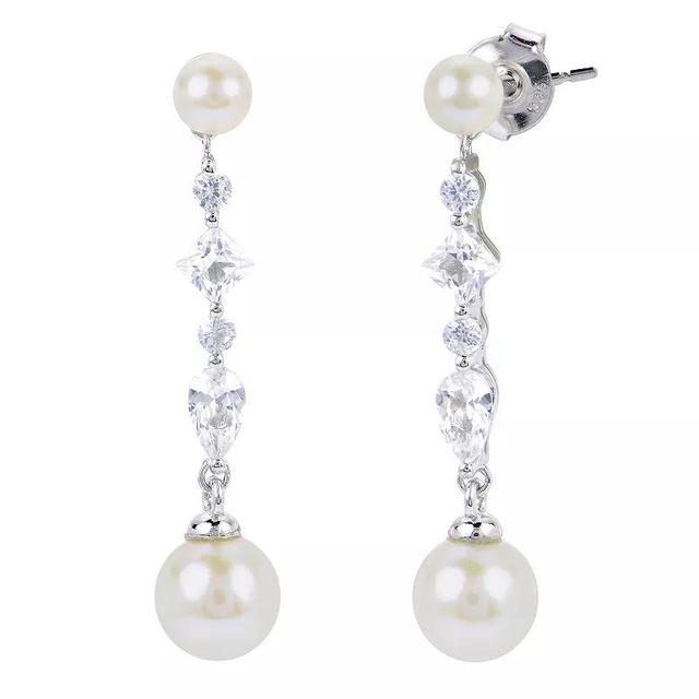 PearLustre by Imperial Sterling Silver Freshwater Cultured Pearl & Lab-Created White Sapphire Drop Earrings, Womens Product Image