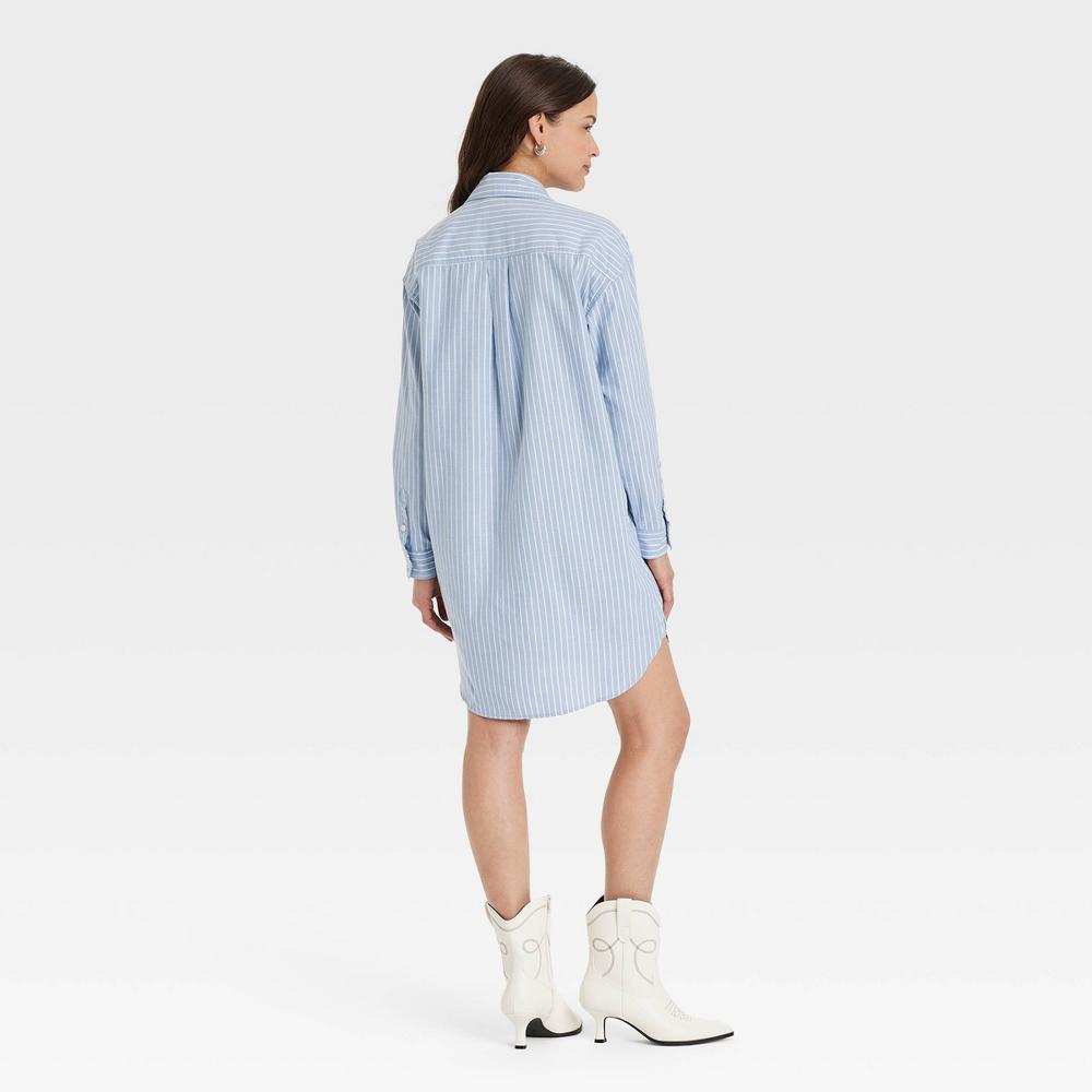 Women's Long Sleeve Mini Shirtdress - Universal Thread™ Blue Striped XS Product Image