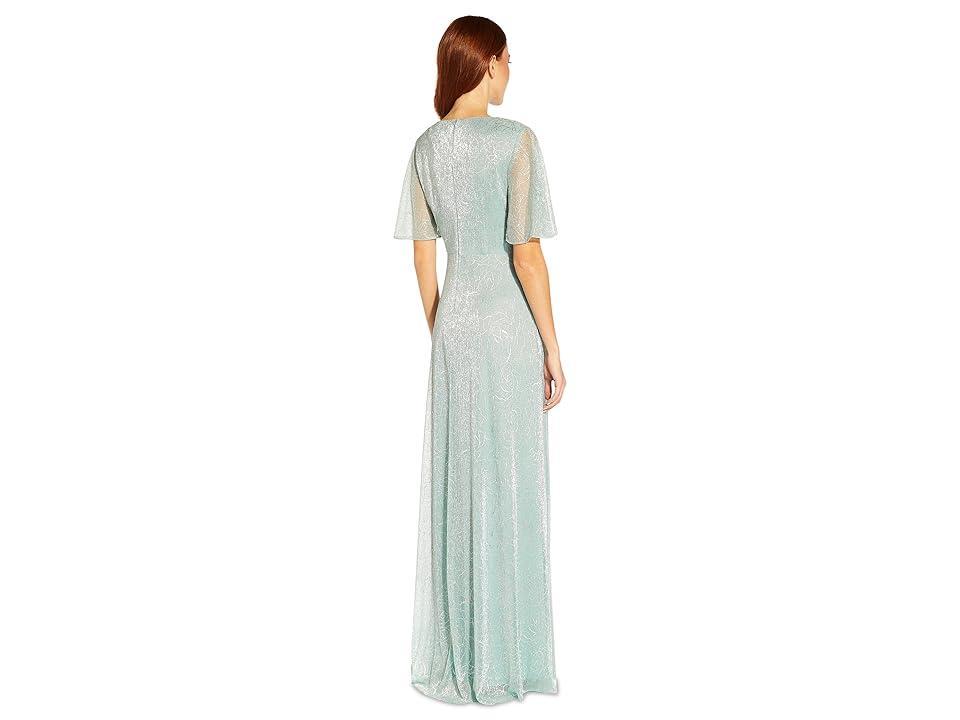 Adrianna Papell Metallic Mesh Draped Gown (Sea Glass) Women's Dress Product Image