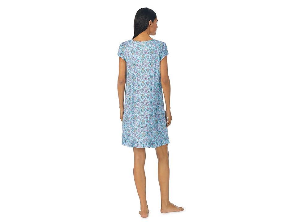 LAUREN Ralph Lauren Short Ruffle Sleeve Gown (Turquoise Floral) Women's Pajama Product Image